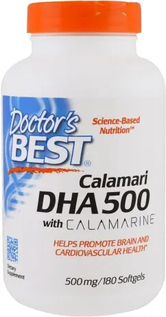 Натуральна добавка Doctor's Best Calamari DHA (докозагексаєнова кислота) Глибоководний 500 мг 60 желатинових капсул (753950002593)
