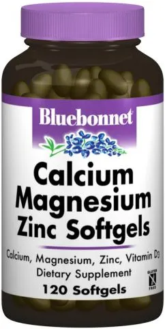 Минералы Bluebonnet Nutrition Кальций Магний + Цинк 120 желатиновых капсул (743715007017)