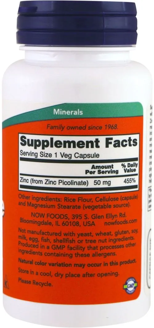 Минералы Now Foods Цинк пиколинат 50 мг 120 гелевых капсул (733739015525) - фото №2
