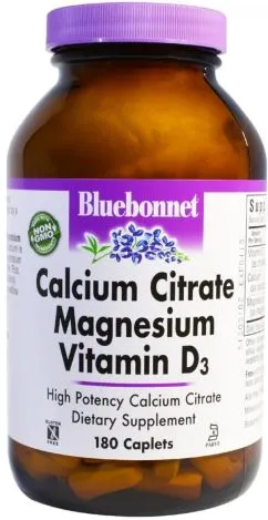 Мінерали Bluebonnet Nutrition Цитрат кальцію магній + вітамін D3 180 капсул (743715007178)