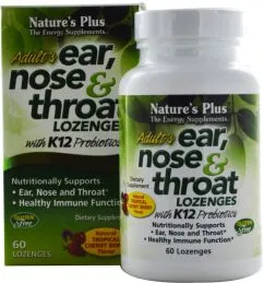 Натуральна добавка Natures Plus Adult`s ear, nose & throat з пробіотиками К12 Тропічні ягоди і вишня 60 таблеток для розсмоктування (97467492547)