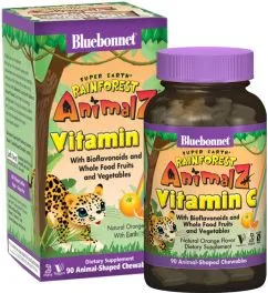 Вітаміни Bluebonnet Nutrition Rainforest Animalz Вітамін C апельсин 90 жувальних таблеток (743715001923)