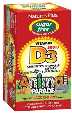 Витамины Nature's Plus Animal Parade Витамин D3 для детей без сахара, вкус Черной Вишни 90 жевательных таблеток (97467299238)
