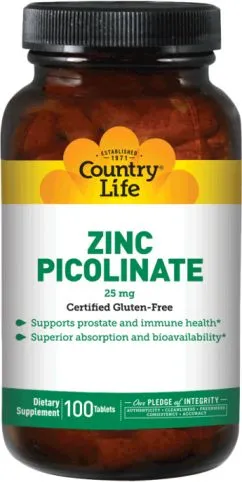 Мінерали Country Life Zinc Picolinate 25 мг 100 таблеток (015794029670)