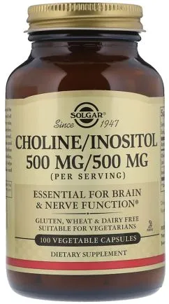 Вітаміни Solgar Холін та інозитол Choline/Inositol Solgar 500 мг/500 мг 100 капсул (033984008502)