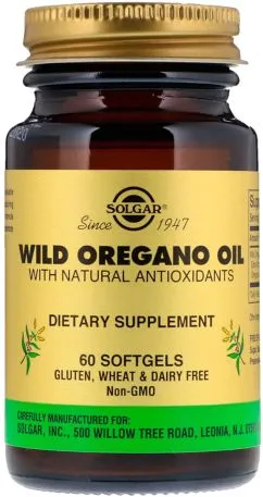 Натуральна добавка Solgar Wild Oregano Oil Масло орегано з натуральними Натуральна добавкаамі 60 капсул (033984020290)