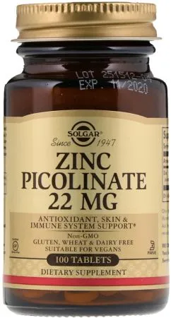 Диетическая добавка Solgar Цинк Пиколинат 22 мг 100 т (33984037250)
