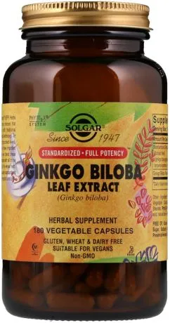 Натуральна добавка Solgar Ginkgo Biloba Leaf Extract Екстракт листя гінкго білоба 180 капсул (033984041325)