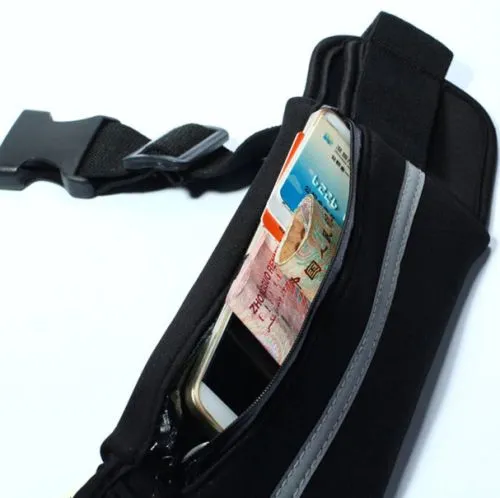 Спортивна сумка для бігу на пояс Xiamen RanBag з кишенею на пляшку 20х10х2 см Чорний (PH050306) - фото №3