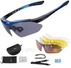 Спортивные очки RockBros Original Polarized 5 линз UV400 велосипедные Черный с синим (1350)
