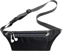 Спортивная сумка для бега на пояс Xiamen влагозащищенная с 3 карманами 31х11 см Черная (PH050577)