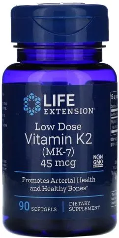 Вітамін К2 (МК-7) 45 мкг, Low Dose Vitamin K2 (MK-7), Life Extension, 90 желатинових капсул (737870193692)
