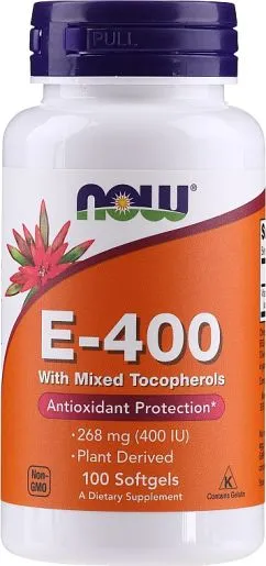 Вітамін Е E-400 with mixed Tocopheryl зі змішаними токоферолами Now Foods 50 капсул (1616366565)