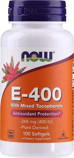 Витамин Е E-400 with mixed Tocopheryl со смешанными токоферолами Now Foods 50 капсул (1616366565)