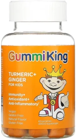Куркума й імбир для дітей Gummi King здоровий імунітет, смак манго, Turmeric Ginger For Kids, GummiKing, 60 жувальних цукерок (835776001445)