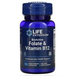 Фолат і B12, BioActive Folate & Vitamin B12, Life Extension, 90 вегетаріанських капсул (737870184294)