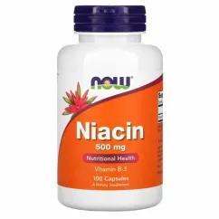 Ниацин (В3), No-Flush Niacin, Now Foods 500 мг, 180 вегетарианских капсул (733739005007)