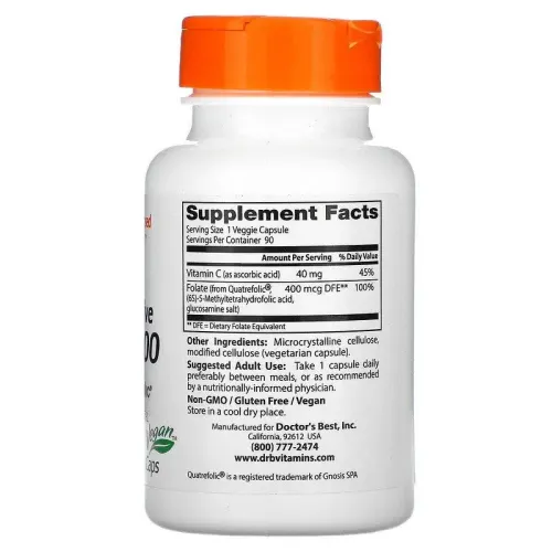 Фолат Folate 400 Fully Active Doctor's Best 400 мкг 90 капсул (1466185535) - фото №2