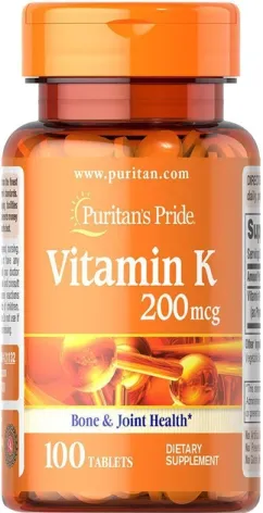 Витамин K 200 мкг Puritan's Pride 100 таблеток (025077211326)