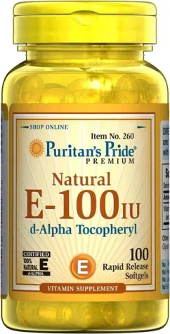 Витамин Е Puritan's Pride Vitamin E-100 iu 100% Natural 100 гелевых капсул (074312102608)