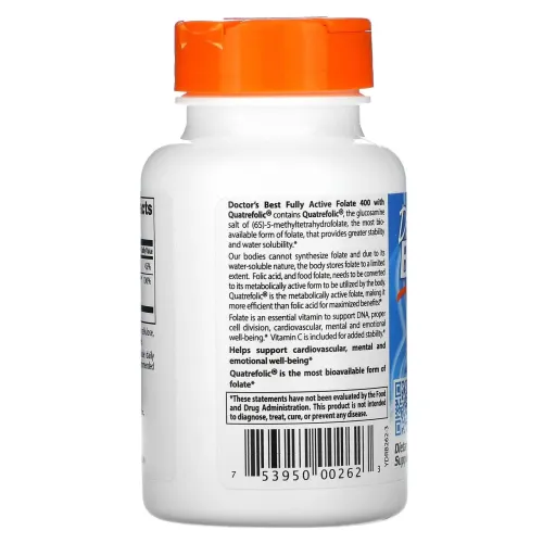 Фолат Folate 400 Fully Active Doctor's Best 400 мкг 90 капсул (1466185535) - фото №3