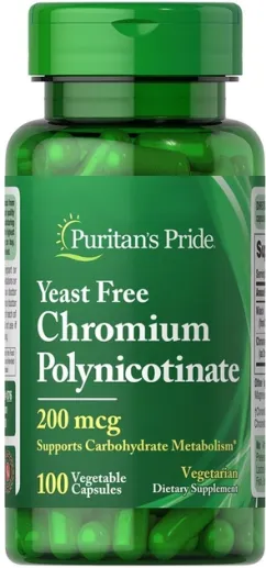 Минералы Puritan's Pride Chromium Polynicotinate 200 мкг Yeast Free 100 веганских капсул (025077008766)