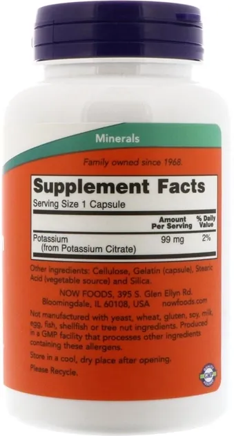 Калій Цитрат 99 мг, Now Foods 180 гелевих капсул (733739014481) - фото №2