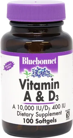 Витамин А и D3 10 000 IU/400 IU Bluebonnet Nutrition 100 жевательных таблеток (743715003002)
