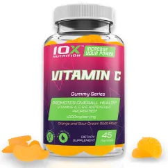 Витамин С, Vitamin C, 10X Nutrition USA, 1000 мг, 45 жевательных конфет (717340890894)