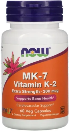 Вітамін K-2 NOW Foods MK-7 Extra Strength 300 мкг 60 веганських капсул (733739009944)