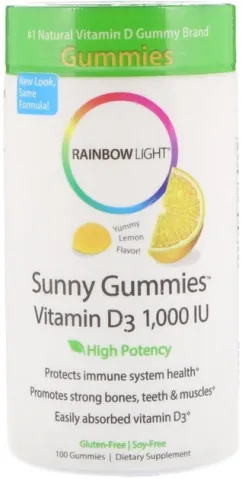 Вітаміни Rainbow Light D3 смак лимона Sunny Gummies 1000 МО 100 жувальних цукерок (21888120642)