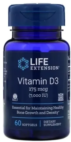 Вітамін D3, Life Extension, Vitamin D3, 175 мкг (7000 МО), 60 гелевих капсул (737870171867)