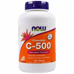 Вітамін С, Смак апельсинового соку, Chewable C-500, Now Foods 100 жувальних таблеток (733739006301)