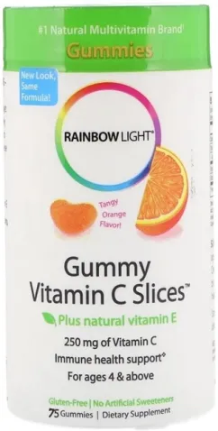 Вітаміни Rainbow Light C часточки з терпким апельсиновим смаком Gummy Vitamin C Slices Tangy Orange Flavor 75 жувальних цукерок (21888302413)