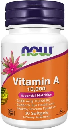 Диетическая примесь Now Foods витамин А 10000 МЕ в мягких капсулах №30 (733739110275)