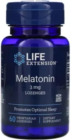 Мелатонин, Melatonin, Life Extension, 3 мг, 60 вегетарианских леденцов (737870332060)