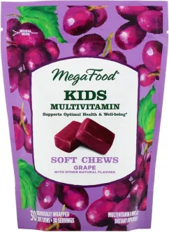 Мультивітаміни для дітей, смак винограду, Mega Food 30 жувальних цукерок (51494103746)