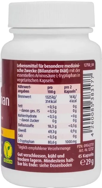 L-триптофан, ZeinPharma 500 мг, 45 капсул (ZP-12737) - фото №2