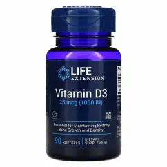 Вітамін D3, Vitamin D3, Life Extension, 25 мкг (1000 МО), 90 гелевих капсул (737870175391)
