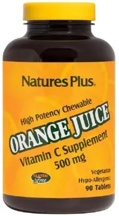 Вітамін С, Orange Juice Vitamin C, 500 мг, Nature's Plus, 90 жувальних таблеток (097467024656)