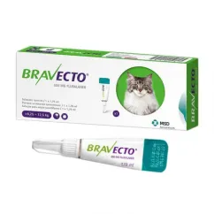 Краплі Bravecto Spot On від бліх та кліщів для кішок великих розмірів вагою від 6.25 до 12.5 кг, ціна за 1 піпетку (fa-37227)