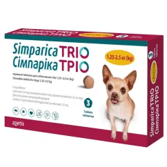 Жевательные таблетки Zoetis Симпарика Трио против блох и клещей для собак весом от 1.3 до 2.5 кг, цена за 1 таблетку (5414736055633)