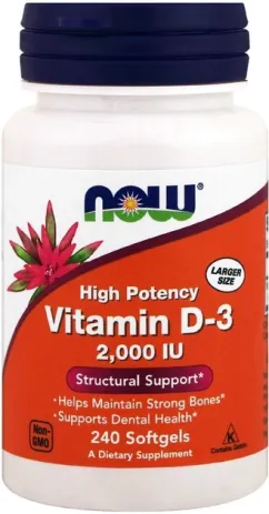 Вітамін D3 Now Foods Vitamin D-3 2000 IU 240 капсул (733739003775)