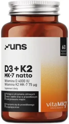 Пищевая добавка UNS D3+K2 MK-7 Натто 60 капсул (5904238960097)