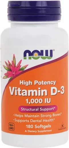 Добавка пищевая Now Foods Витамин D-3 1000 МЕ 180 к (733739003652)