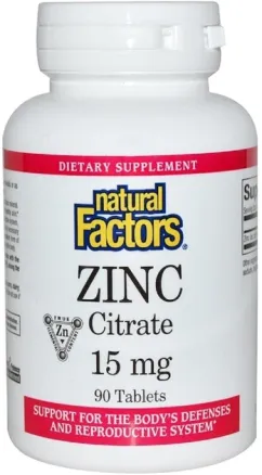 Мінерали Natural Factors Цитрат цинку Zinc Citrate 15 мг 90 таблеток (68958016788)