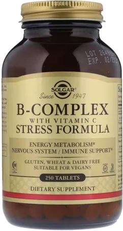 Стресс Solgar Формула, В-Комплекс + Витамин С, B-Complex with Vitamin С, 250 таблеток (33984002012)