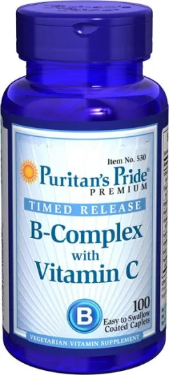 Витамины Puritan's Pride Vitamin B-Complex + Vitamin C Time Release 100 таблеток (074312105302)
