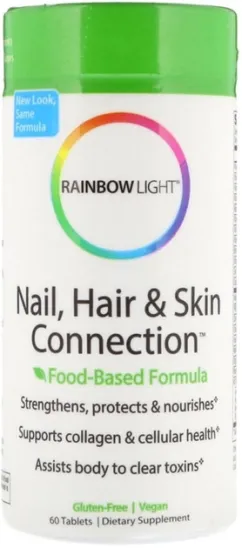 Вітаміни Rainbow Light для нігтів волосся і шкіри Nail Hair & Skin Connection Food-Based Formula 60 таблеток (21888102235)
