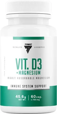 Комплекс витаминов D3 и магния Trec Nutrition Vit. D3 + Magnesium 60 капсул (5902114018436)